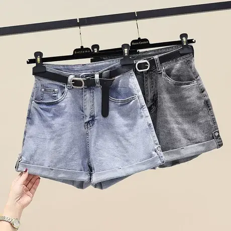 韩国牛仔短裤女2023春夏新款高腰宽松显瘦卷边薄款a字阔腿热裤商品大图