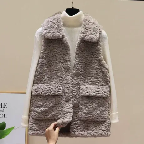 羊羔毛马甲外套女2023秋冬新款韩版百搭柔软翻领坎肩马夹女上衣潮商品大图