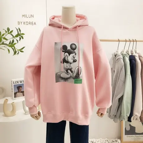 小众连帽加绒上衣2021秋冬款韩国东大门洋气复古包臀厚卫衣打底潮图片