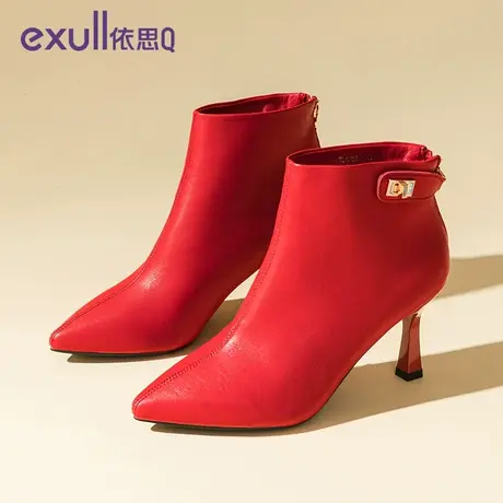 exull/依思Q高跟短靴子女2023新款秋冬细跟尖头高跟鞋瘦瘦靴商品大图