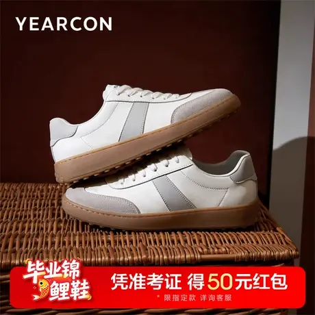 意尔康板鞋2025秋季新款真皮拼接德训鞋时尚复古T头鞋系带休闲鞋图片