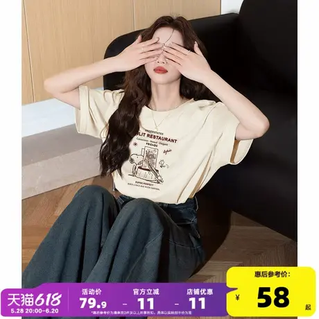 【史努比联名款】唐狮2025夏季新款女短袖T恤圆领纯棉超好看爆款商品大图