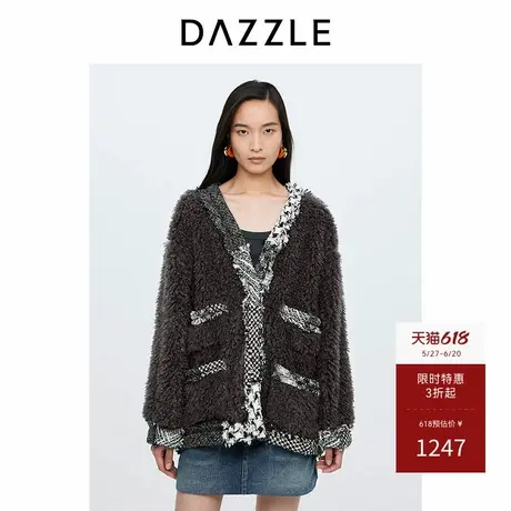 DAZZLE地素奥莱 短外套秋冬款女装复古卷毛拼接梭织夹克大衣图片