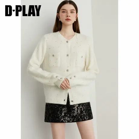 DPLAY2025年春季新款白色毛衣女含兔毛羊毛针织衫洋气流行上衣商品大图