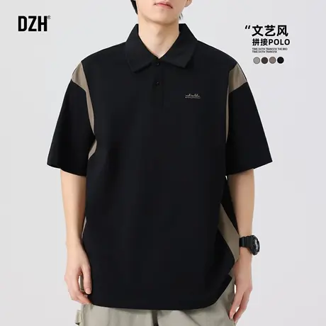 男士拼接polo衫男短袖夏季潮牌2025新款弹力t恤宽松半袖上衣百搭商品大图