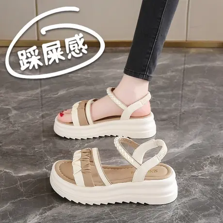 休闲凉鞋女夏季百搭不累脚绝美一字带2025新款配裙子沙滩鞋34小码图片