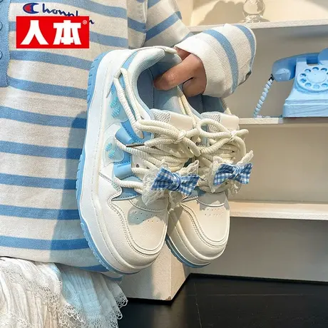 人本官方店休闲小众设计蝴蝶结公主风百搭运动小白鞋复古春季新款图片