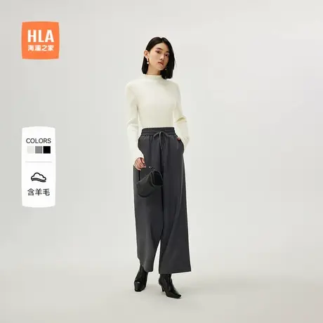 HLA/海澜之家含羊毛针织衫2025春季新款纯色半高领套头毛衣女装商品大图