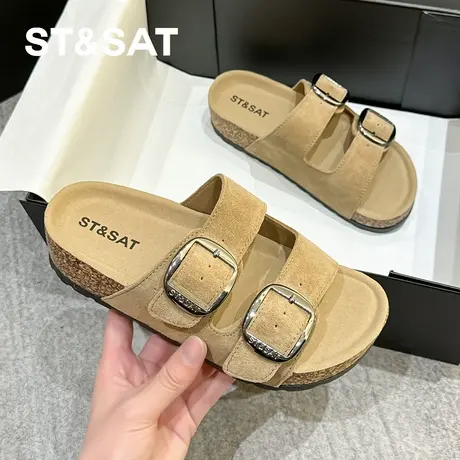 星期六软木拖鞋休闲防滑复古文艺日系森女一字凉拖女鞋时装凉鞋图片