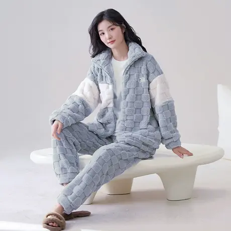 睡衣女冬季珊瑚绒加绒加厚家居服冬款2023新款女士秋冬套装法兰绒图片