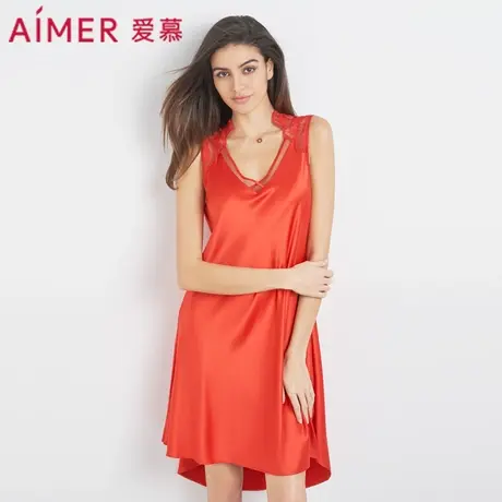 爱慕睡衣女夏季薄款红品红色结婚性感无袖家居服睡裙AM444191图片