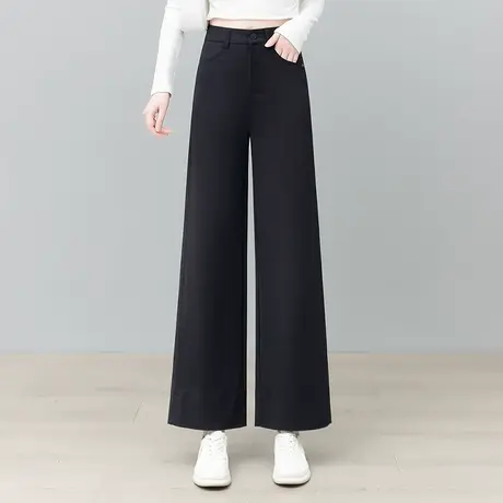 拉夏贝尔高级感休闲九分阔腿裤女2025年春夏新款高腰西装裤直筒裤图片