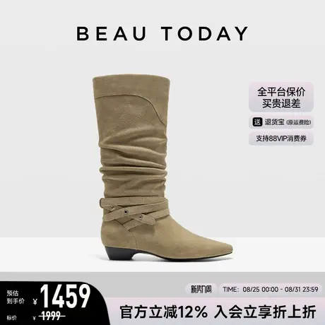 BeauToday厚底时装靴女款2025新款秋冬季真皮堆堆靴设计感烟筒靴图片