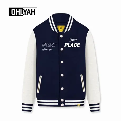 Ohlyah品牌美式机车风潮流棒球服男女同款开衫纽扣夹克外套纯棉商品大图