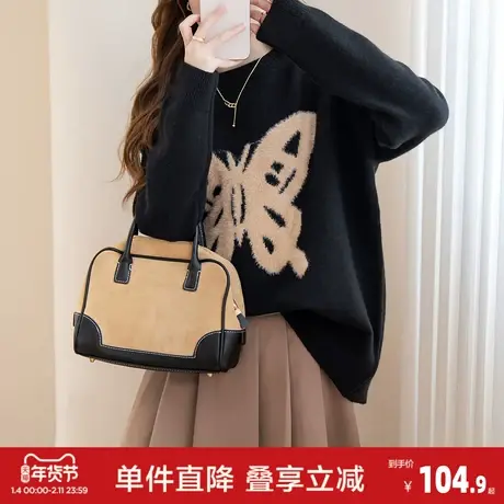 唐狮秋冬季甜美风撞色图案圆领套头气质时尚减龄毛衣女针织衫潮图片