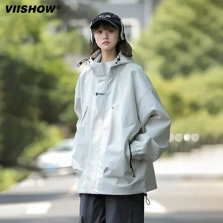 VIISHOW冲锋夹克2023秋季新款外套男日系连帽上衣男宽松百搭夹克商品大图