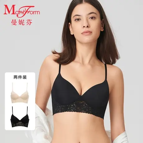 曼妮芬文胸2件装无钢圈蕾丝美背文胸 吊带背心睡眠内衣商品大图