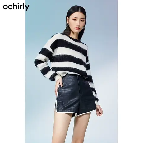 【七七酱专享】欧时力 羊毛混纺针织毛衣 秋装撞色条纹慵懒风商品大图