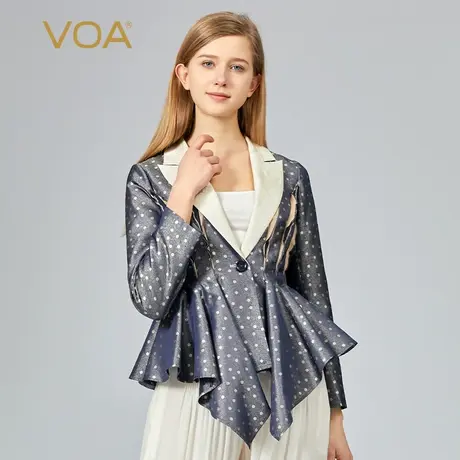 VOA色织提花圆点西装领长袖立体设计时尚单粒扣真丝外套图片