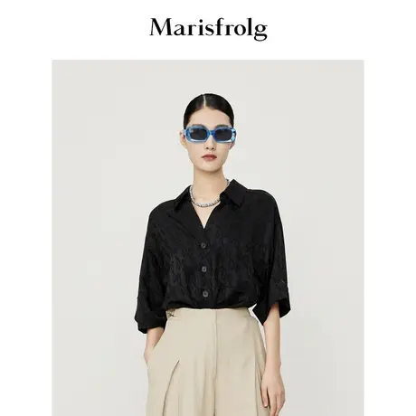 【环保醋酸面料】玛丝菲尔春装新款黑色高级感提花衬衫女法式商品大图