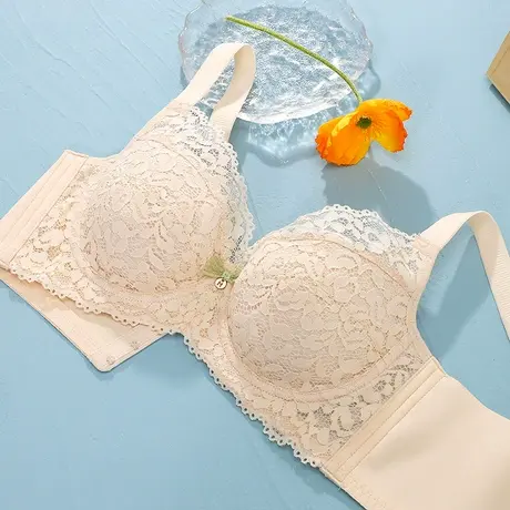 依曼丽大胸显小内衣女记忆钢圈上托聚拢收副乳蕾丝全罩杯大码文胸商品大图