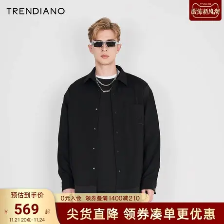 TRENDIANO官方2023新款春季宽松长袖衬衫纯色气质男装商品大图