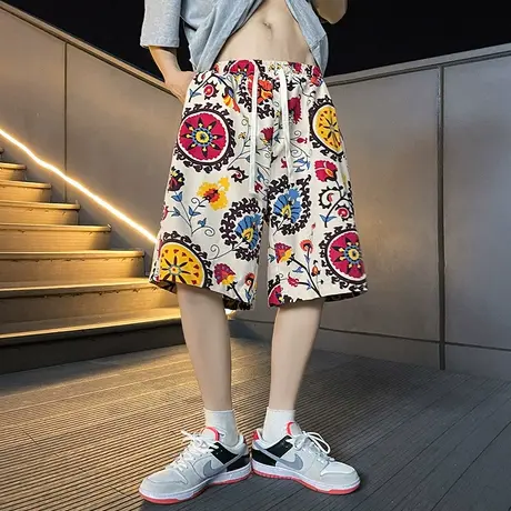 沙滩裤男夏季薄款冰丝休闲短裤花裤衩宽松五分裤情侣港风潮牌中裤商品大图