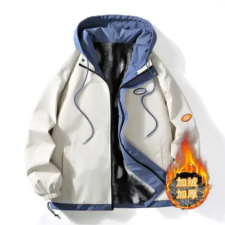 加绒夹克男秋冬季2023年新款韩版潮流连帽棉衣服加厚冬装男士外套商品大图