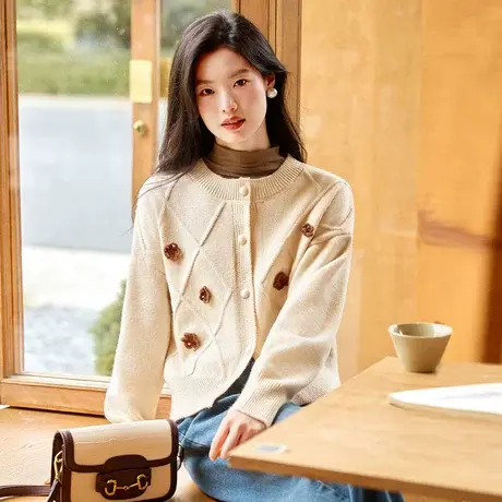 时尚气质百搭开衫2023年秋季新款女装温柔淑女圆领长袖通勤毛衣商品大图