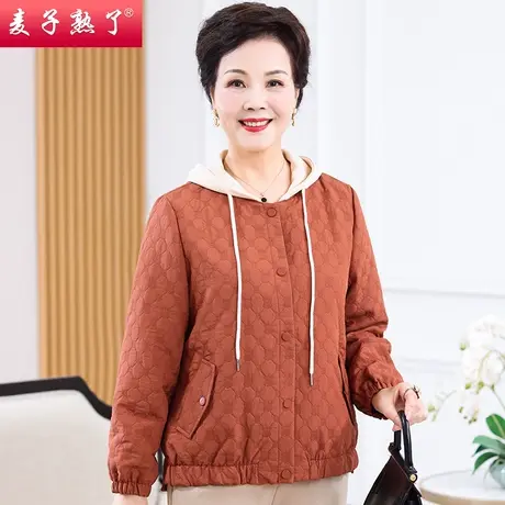 妈妈秋装外套时尚短款洋气连帽夹克2023新款中老年女春秋薄款上衣图片