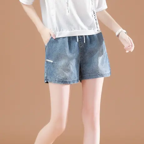 韩潮袭人牛仔短裤女宽松2024春夏新款松紧腰百搭显瘦直筒女士裤子图片