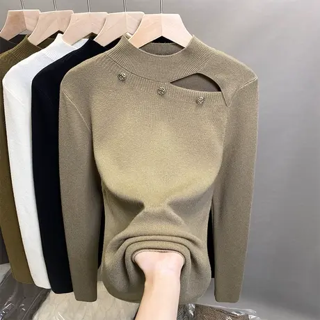 半高领毛衣女镂空打底衫2023秋冬新款套头外穿针织衫内搭洋气上衣商品大图