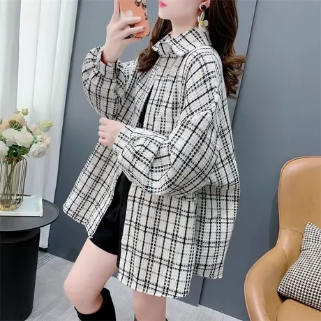慵懒风加厚磨毛格子衬衫外套女2023新款秋季宽松休闲百搭港味上衣图片
