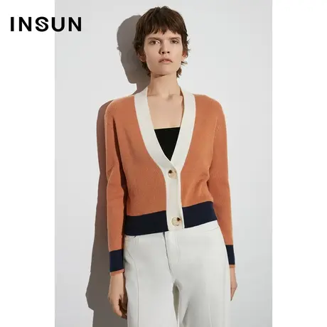 COVER春季摩登撞色羊毛混纺宽松针织外套商品大图