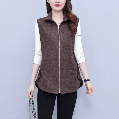 黑色大码女式马甲秋冬外搭2023新款褶皱风衣坎肩背心马夹外套外穿图片