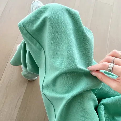 绿色天丝牛仔裤女2023新款春夏薄款高腰直筒宽松显瘦拖地阔腿裤子商品大图