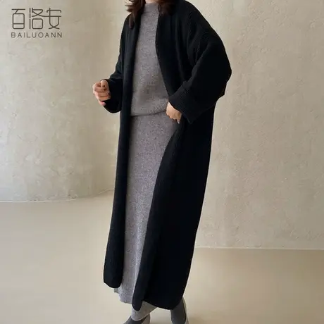 百洛安慵懒风宽松大毛衣外套女冬季百搭休闲长款过膝加厚针织开衫图片