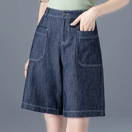 休闲牛仔短裤女夏季薄款2024新款五分裤女夏宽松5分裤a字阔腿中裤商品大图