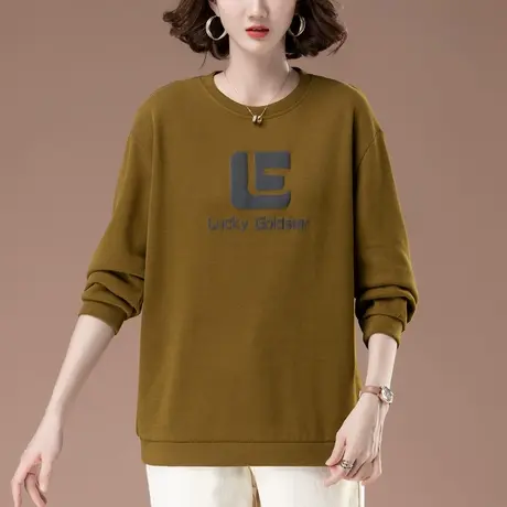 春秋薄款卫衣女宽松加肥加大码女装中年妈妈休闲减龄百搭圆领上衣图片