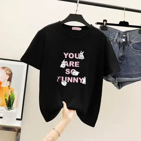 黑色短袖T恤女装夏季ins潮网红2024年新款打底白色上衣服宽松体恤商品大图