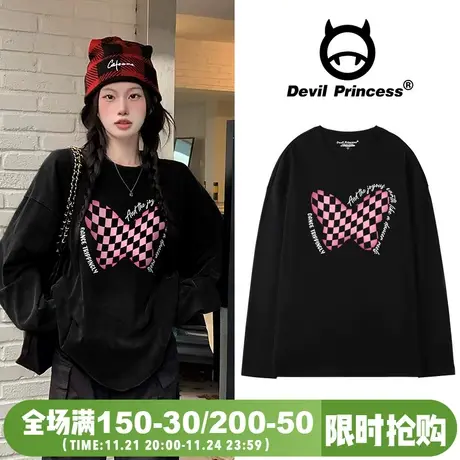 vibe设计感高街百搭长袖t恤女韩版宽松黑色ins甜妹小众内搭上衣潮图片