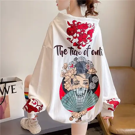 早秋连帽卫衣女春秋季韩版宽松bf慵懒风ins薄款中国风上衣外套潮图片