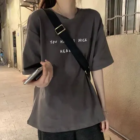 ins超火短袖t恤女夏季薄款大码宽松潮韩版洋气百搭半袖欧货上衣服商品大图