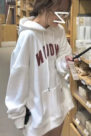 白色卫衣女oversize小众高街潮牌ins薄款外套宽松bf风情侣上衣秋商品大图