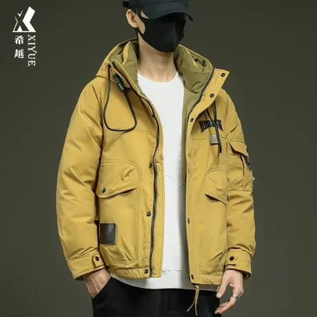 冬季保暖白鸭绒连帽羽绒服男潮牌宽松大码男士户外工装外套冲锋衣商品大图