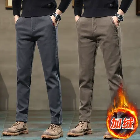 加绒休闲裤男士修身西裤子男裤春季冬季中年爸爸装2024新款春秋款商品大图