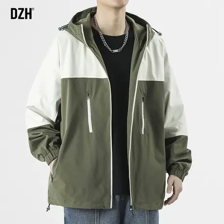 青少年秋季休闲外套男潮流百搭2023新款连帽防雨冲锋衣飞行员夹克商品大图