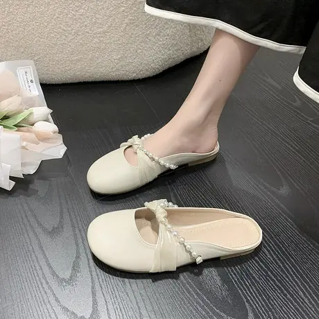 法式包头半拖鞋女夏外穿2024新款晚晚仙女风平底单鞋懒人孕妇凉拖商品大图