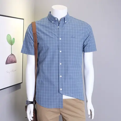 格慕施夏季大码棉格子短袖衬衫男商务休闲轻熟风衬衣经典百搭男装商品大图