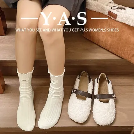 网红毛毛鞋女外穿2023新款秋冬百搭加绒保暖仙女风一字扣豆豆鞋女商品大图